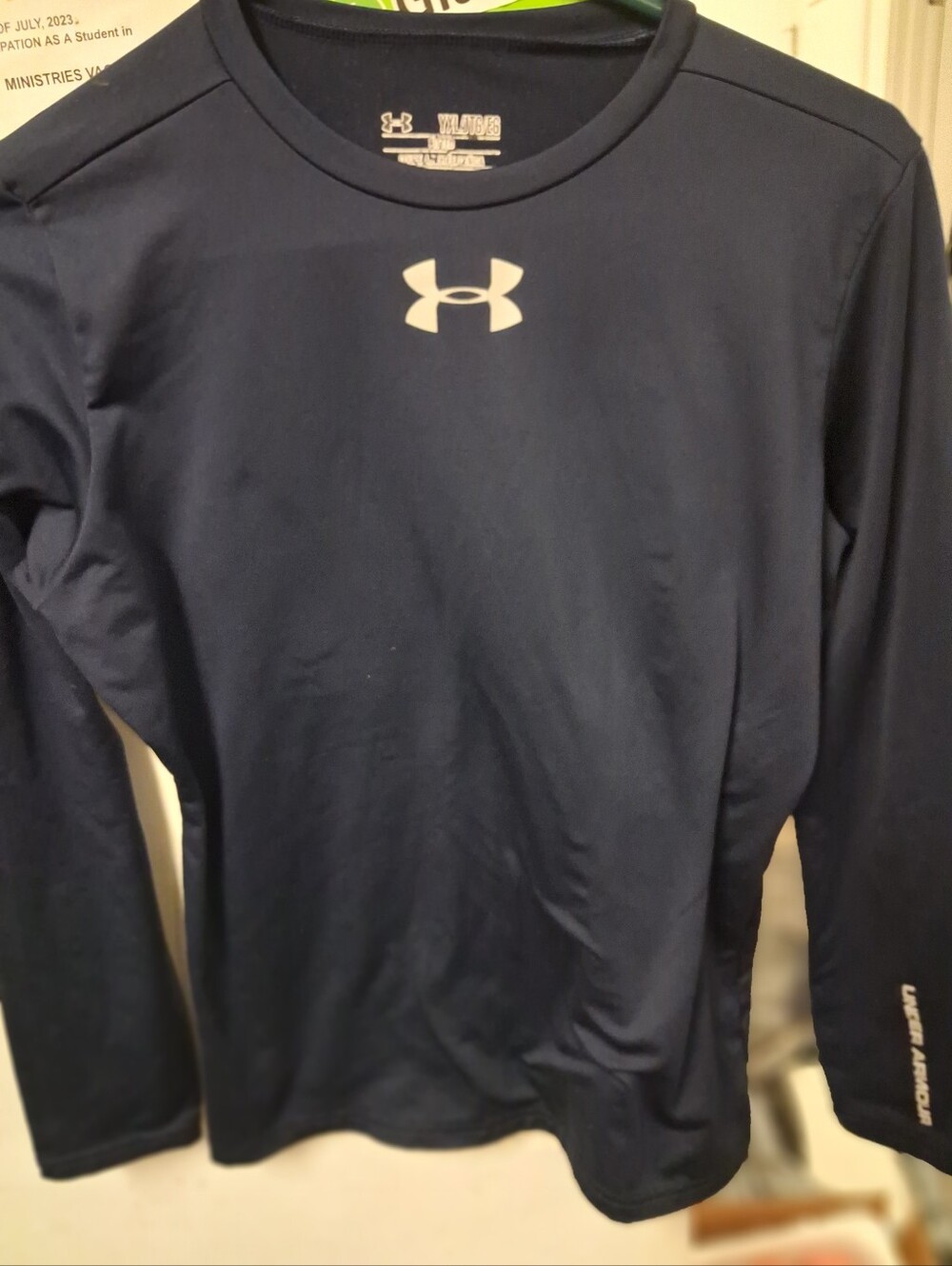 Under Armour Navy Long-Sleeve Athletic Tee with White Logo